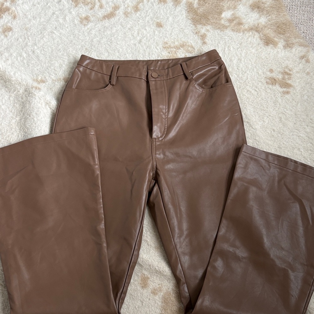 PacSun Brown Faux Leather Flare Leg Pants